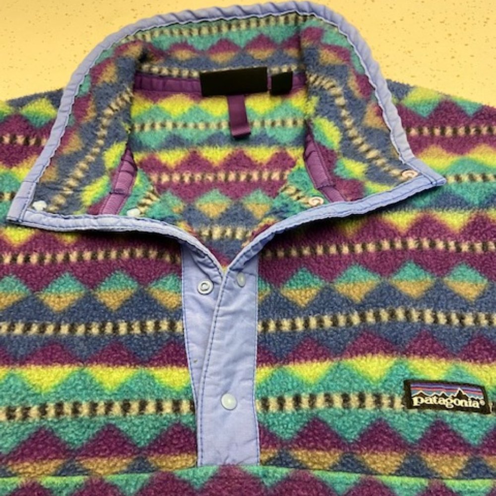 Patagonia Synchilla Snap T Leaf Print Fleece, Size M, Vintage Early 90's